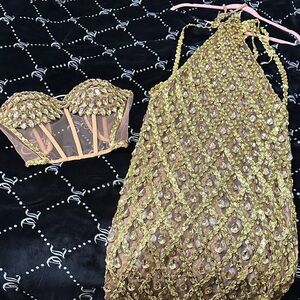 Elegant Gold Embellished Women's Dress